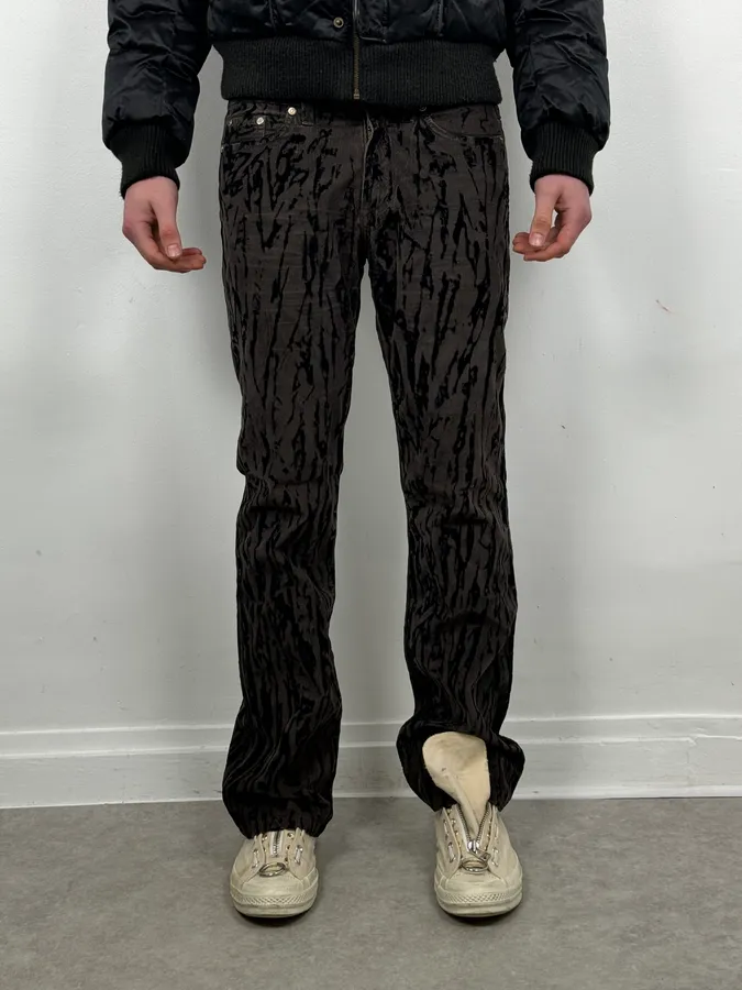AW2003 Versace Dark Green & Black Blood Effect Velvet Pants - Image 2