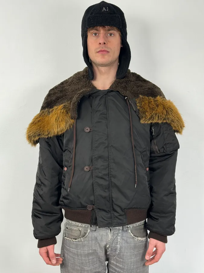 AW2003 Versace Olive Green Aviator Bomber Jacket - Image 2