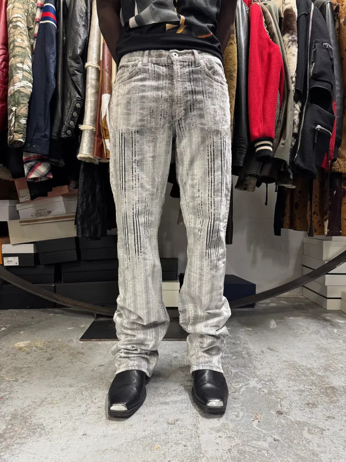 AW2003 Versace Raw Velvet Distressed Grey Pants - Image 2