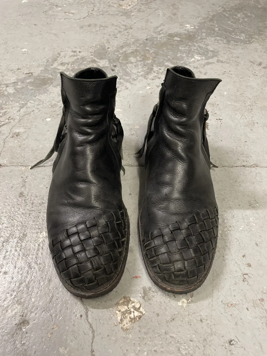 AW2003 Yohji Yamamoto Embossed Woven Black Leather Boots - Image 12