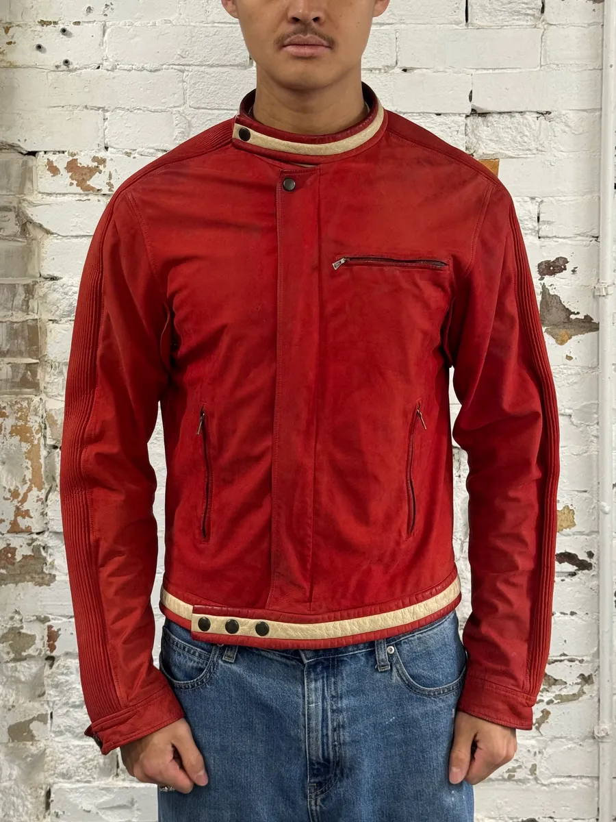 AW2003 Yves Saint Laurent Biker Faded Red Leather Jacket - Image 3