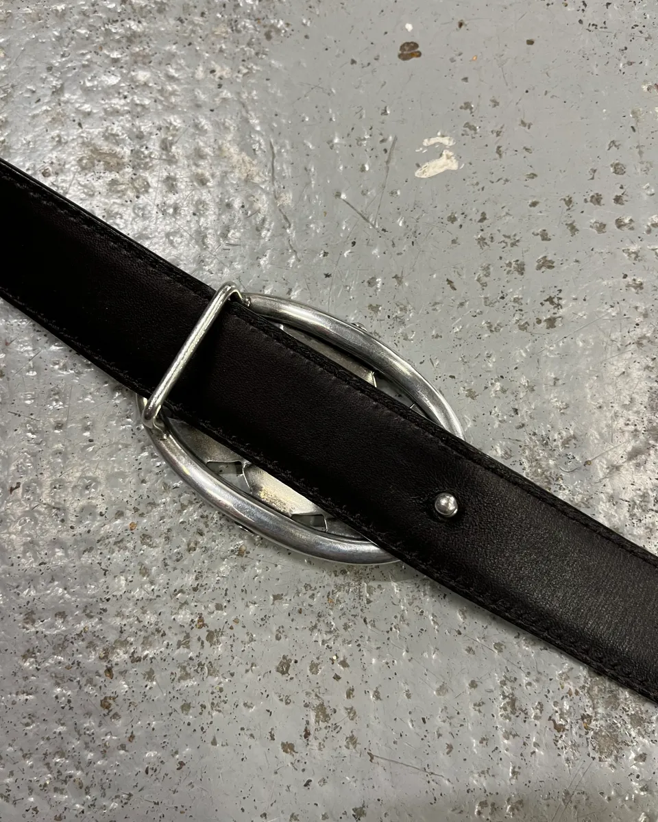 AW2003 Yves Saint Laurent Black Leather Logo Buckle Belt - Image 8