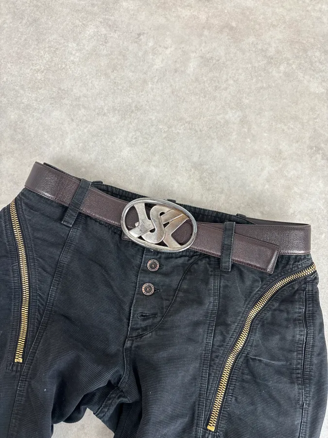 AW2003 Yves Saint Laurent Brown Leather Silver Buckle Belt