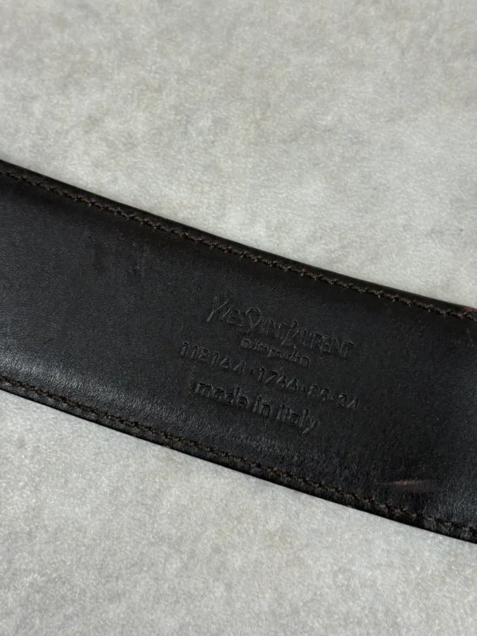 AW2003 Yves Saint Laurent Brown Leather Silver Buckle Belt - Image 9
