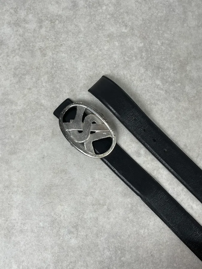 AW2003 Yves Saint Laurent Propaganda Buckle Black Leather Belt - Image 4