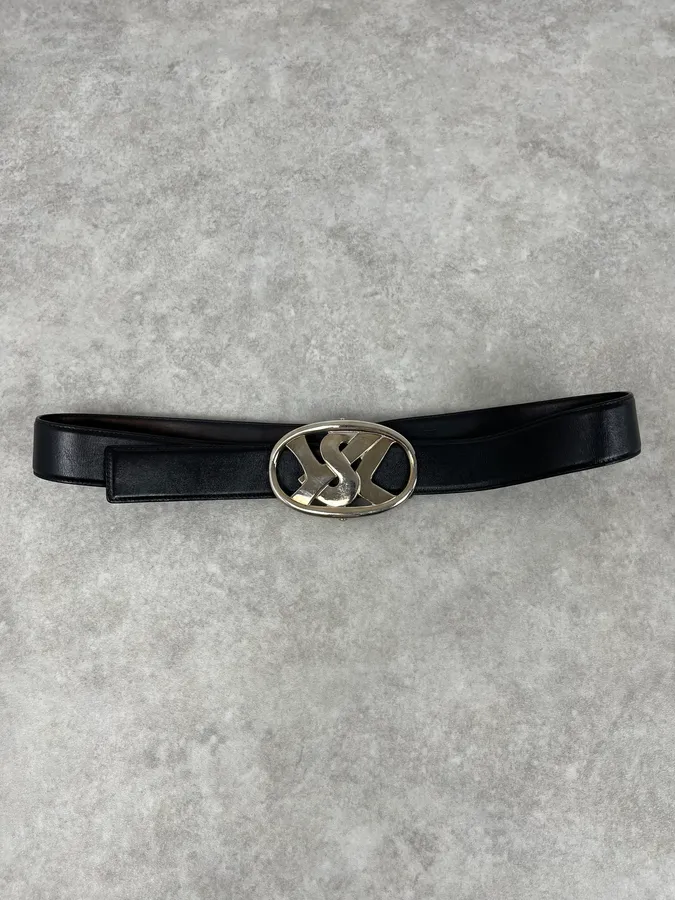 AW2003 Yves Saint Laurent Silver Buckle Black Leather Belt - Image 4