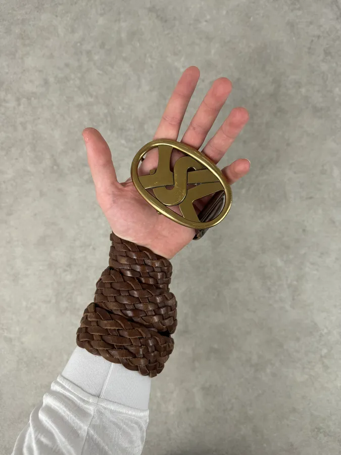 AW2003 Yves Saint Laurent YSL Brown Woven Leather Braided Belt - Image 3