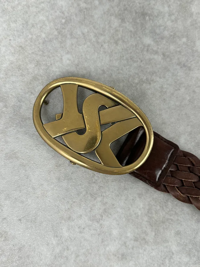 AW2003 Yves Saint Laurent YSL Brown Woven Leather Braided Belt - Image 5