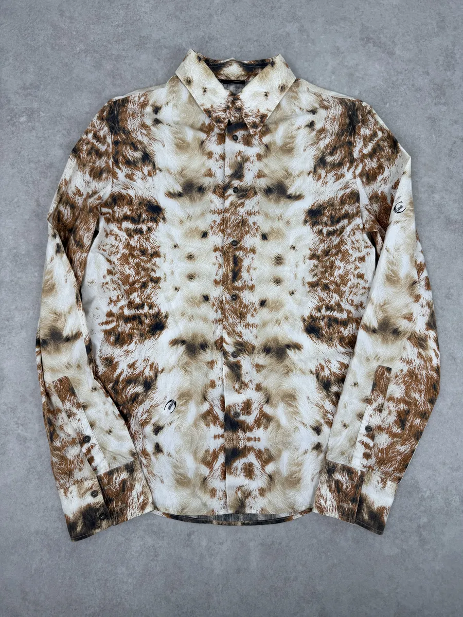 AW2004 Cavalli Brown & Beige Animal Print Fur Effect Shirt - Image 2
