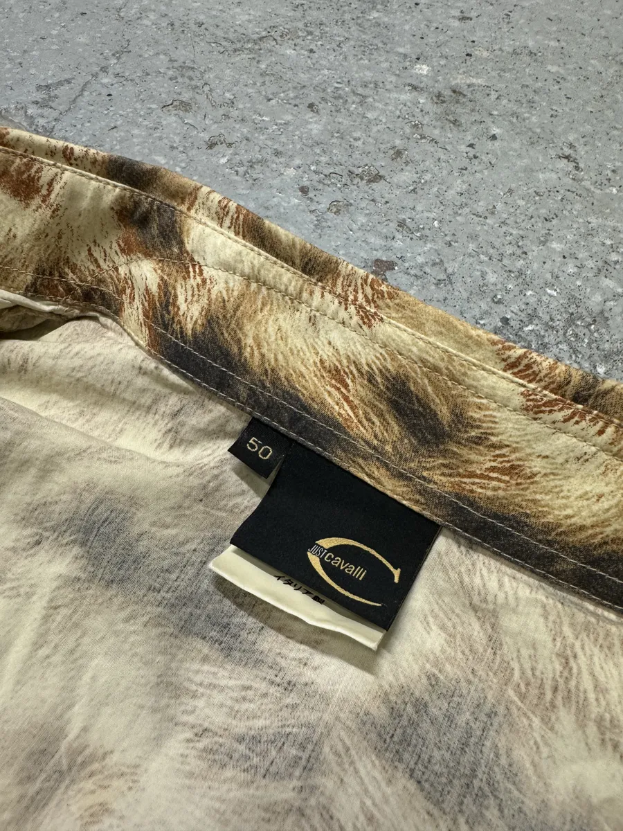 AW2004 Cavalli Brown & Beige Animal Print Fur Effect Shirt - Image 8