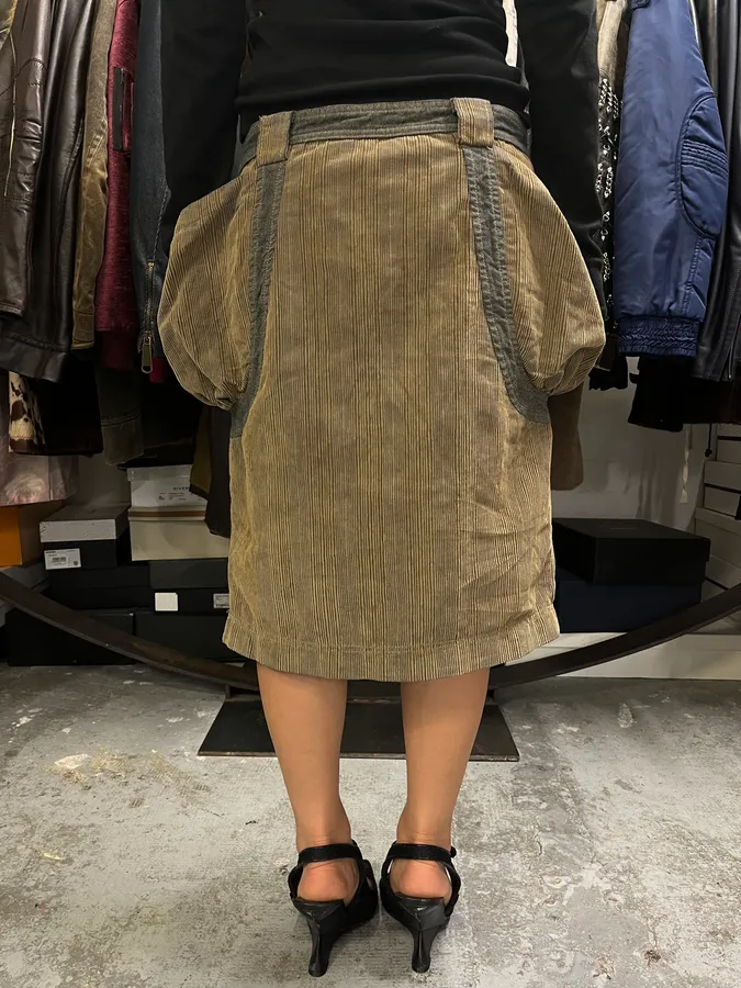 AW2004 Cavalli Brown Velvet Cargo Skirt - Image 4