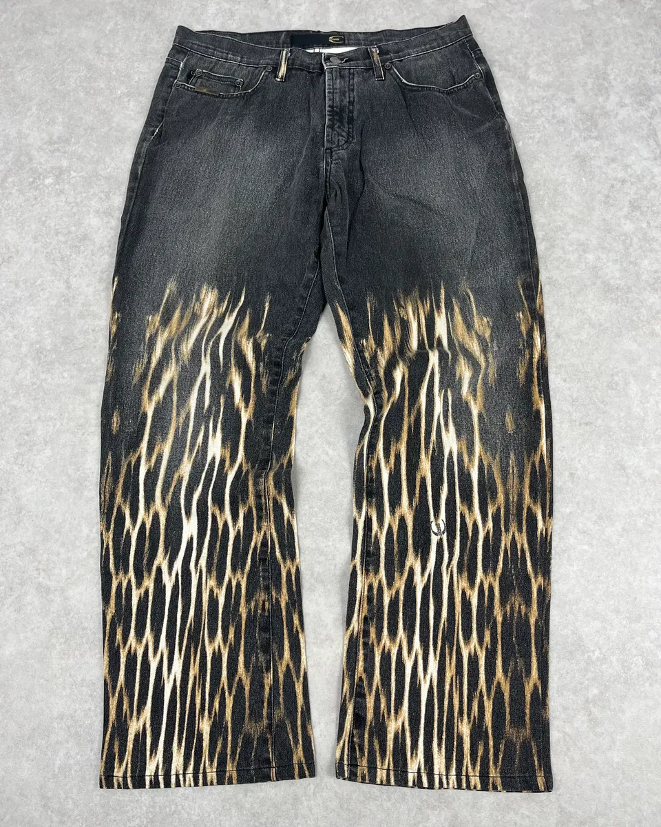 AW2004 Cavalli Grey Fire Flames Denim Jeans