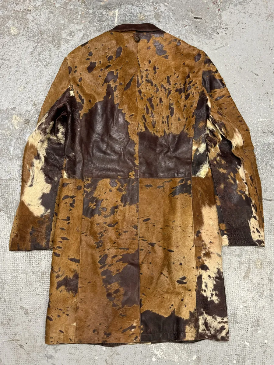 AW2004 Cavalli Pony Hair Cowhide Leather Brown Long Trench Jacket - Image 2