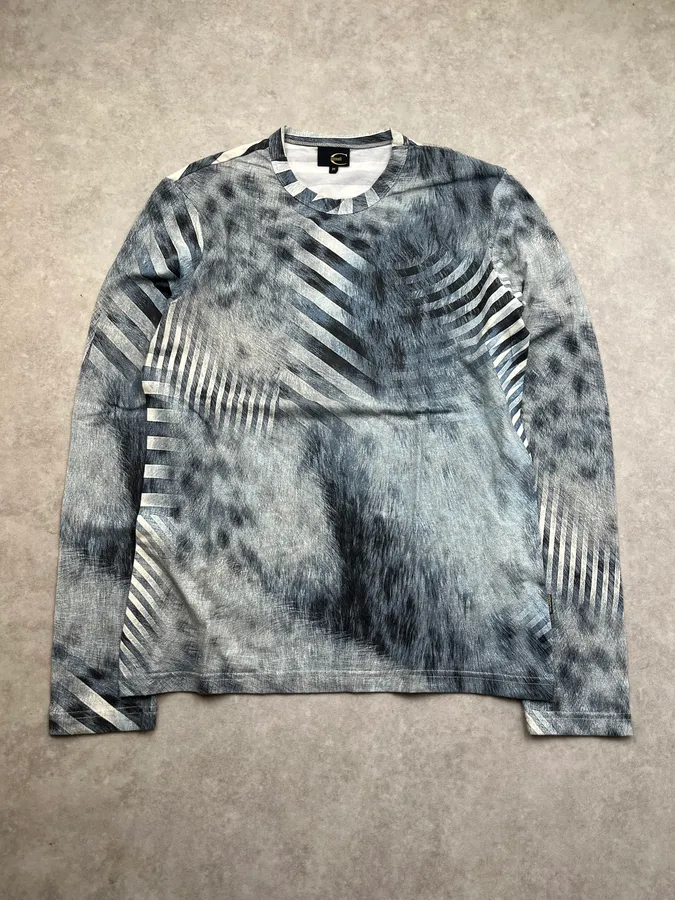 AW2004 Cavalli Stripes & Fur Effect Blue Longsleeve