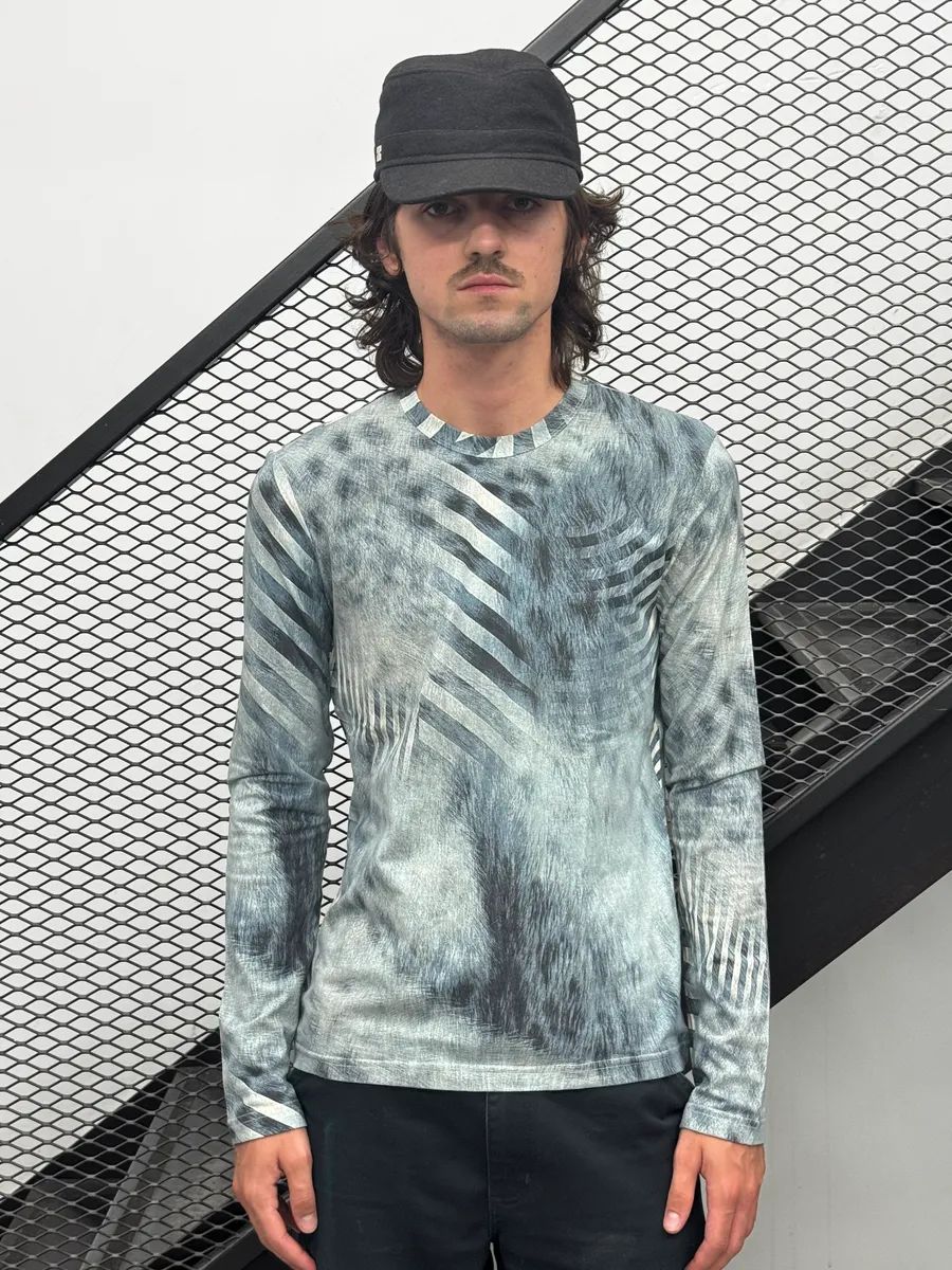 AW2004 Cavalli Stripes & Fur Effect Blue Longsleeve - Image 2