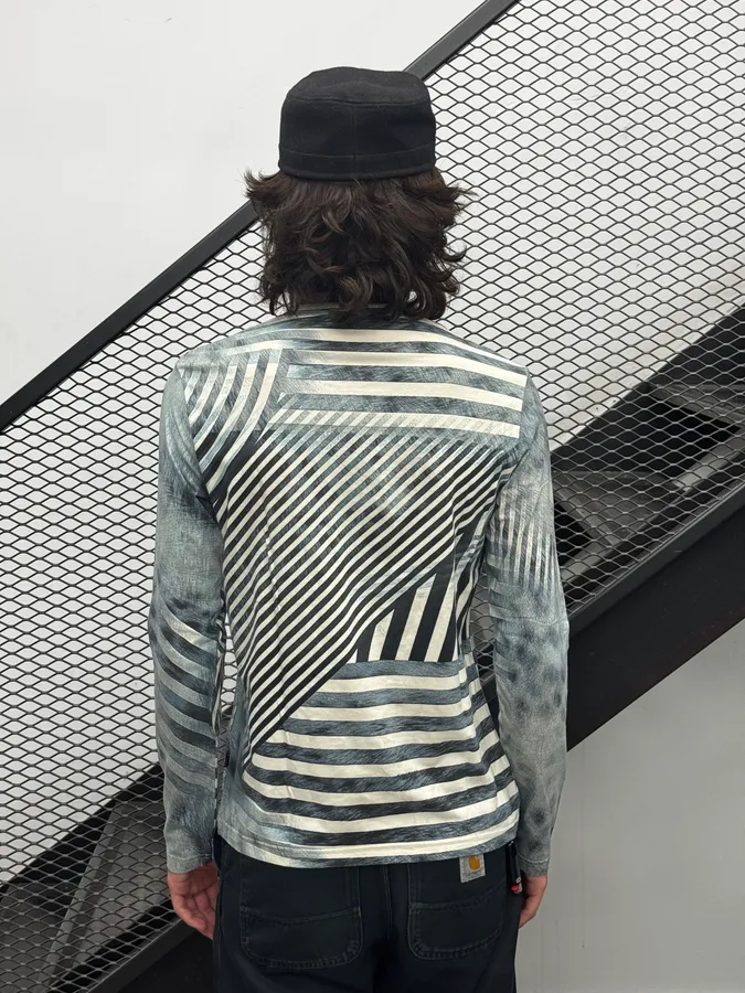 AW2004 Cavalli Stripes & Fur Effect Blue Longsleeve - Image 3