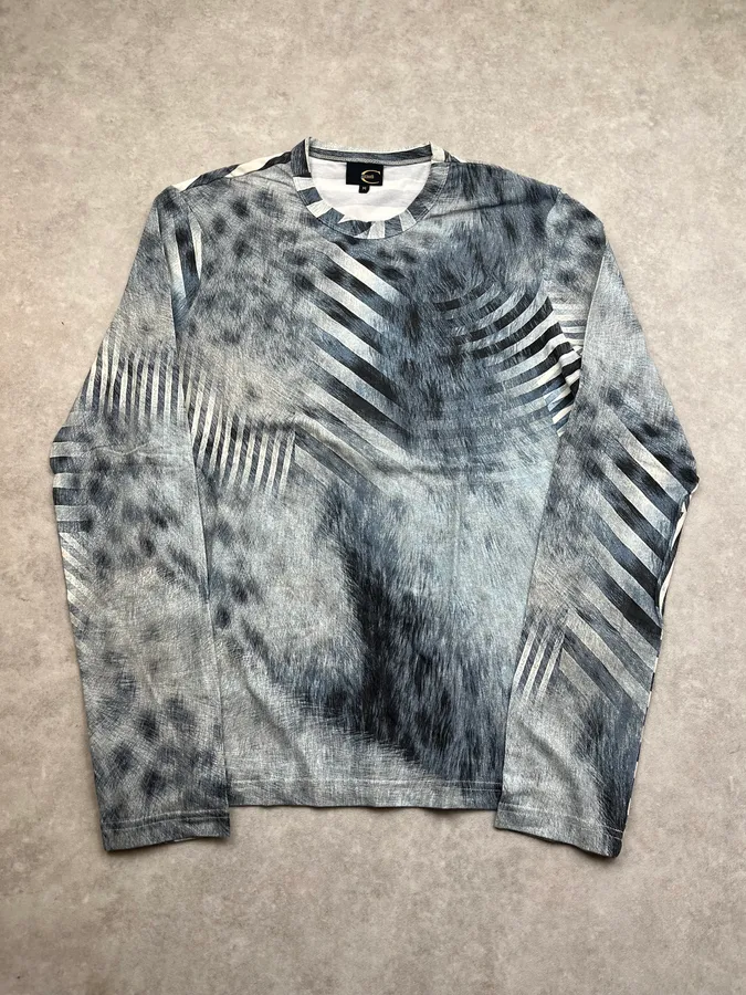 AW2004 Cavalli Stripes & Fur Effect Blue Longsleeve - Image 4