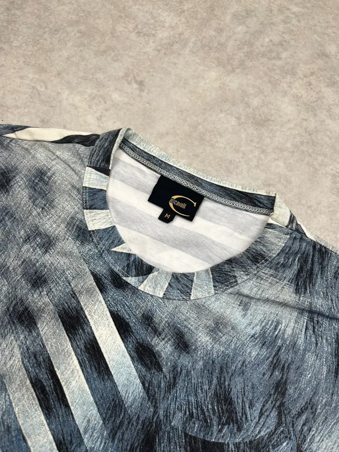 AW2004 Cavalli Stripes & Fur Effect Blue Longsleeve - Image 5