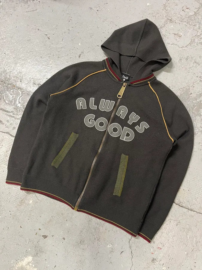 AW2004 Dolce & Gabbana Always Good Brown Hooded Zip-Up Sweater - Image 5