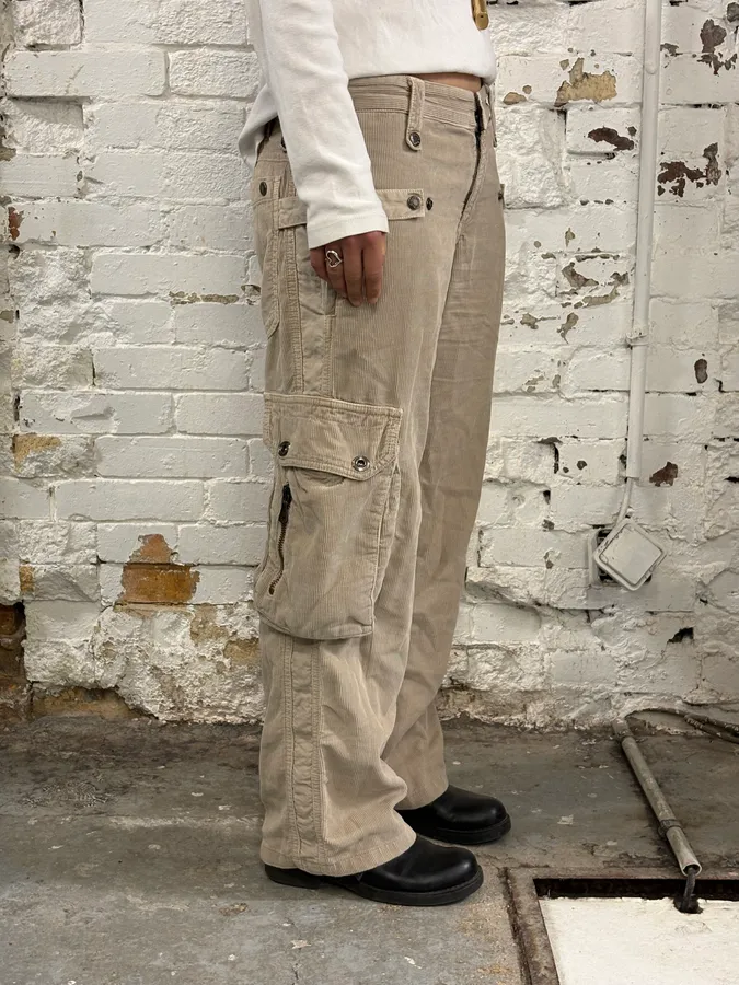 AW2004 Dolce & Gabbana Beige Corduroy Multi-Pocket Cargo Pants - Image 3
