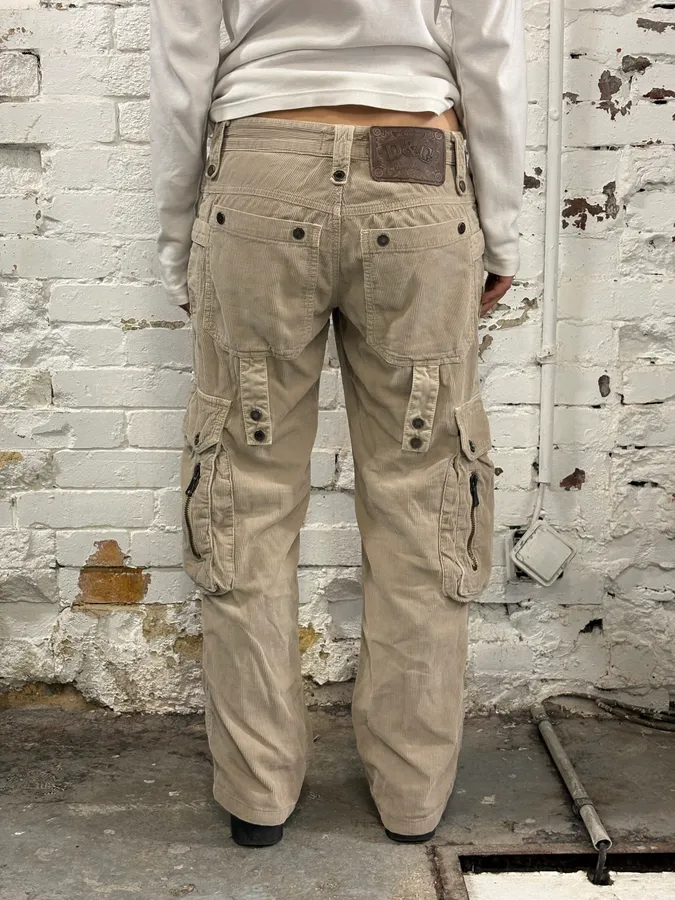 AW2004 Dolce & Gabbana Beige Corduroy Multi-Pocket Cargo Pants - Image 4