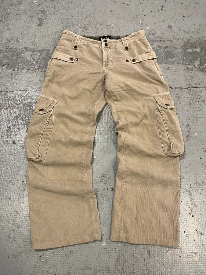 AW2004 Dolce & Gabbana Beige Corduroy Multi-Pocket Cargo Pants - Image 5