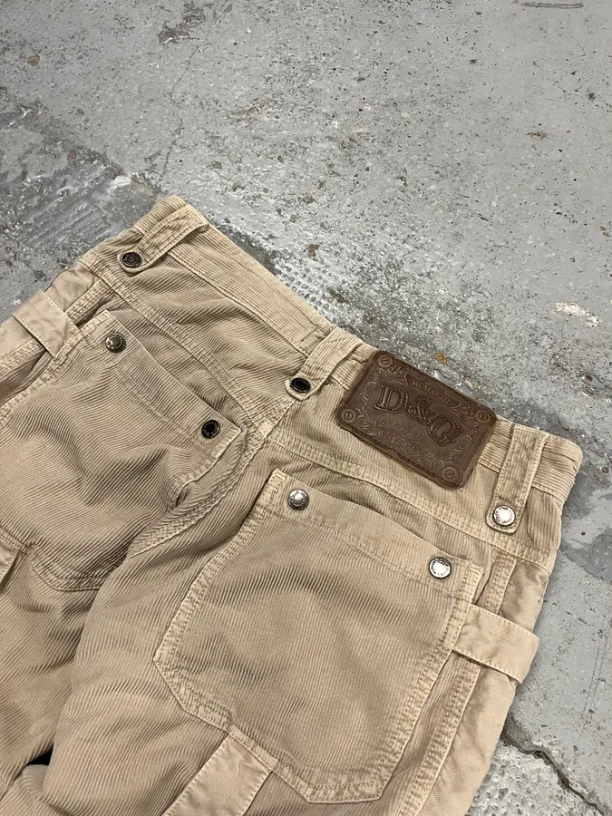 AW2004 Dolce & Gabbana Beige Corduroy Multi-Pocket Cargo Pants - Image 9