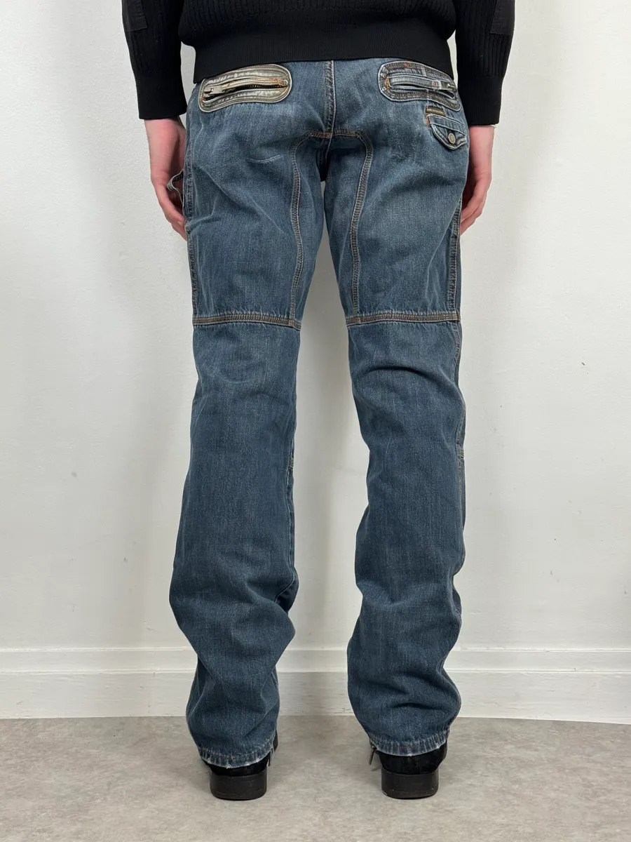 AW2004 Dolce & Gabbana Blue Biker Denim Jeans - Image 4