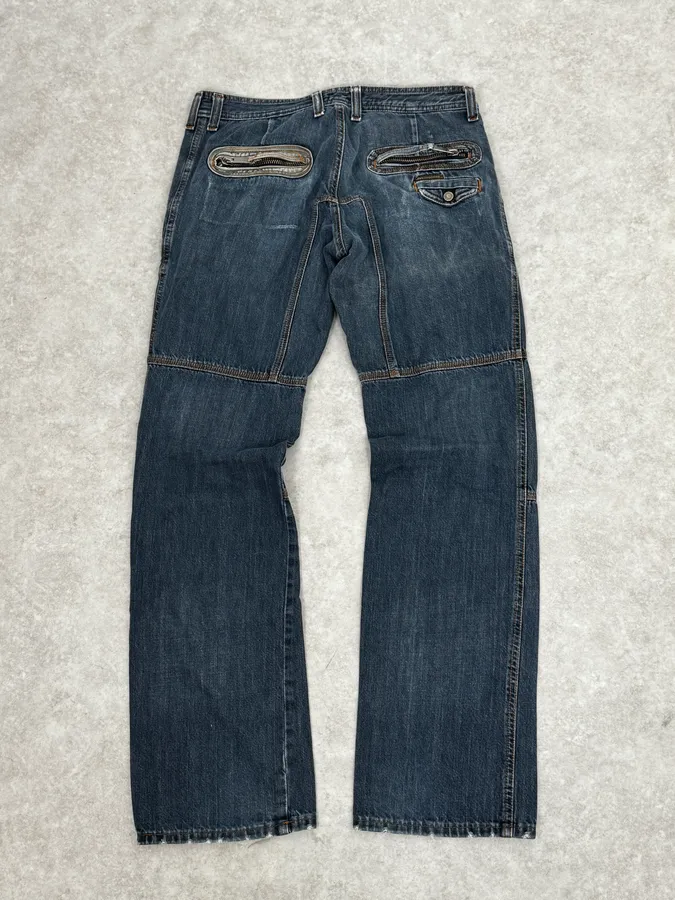 AW2004 Dolce & Gabbana Blue Biker Denim Jeans - Image 5