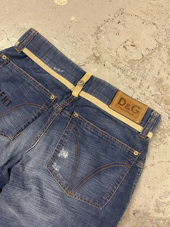 AW2004 Dolce & Gabbana Blue Denim Cargo Written Jeans - Image 9