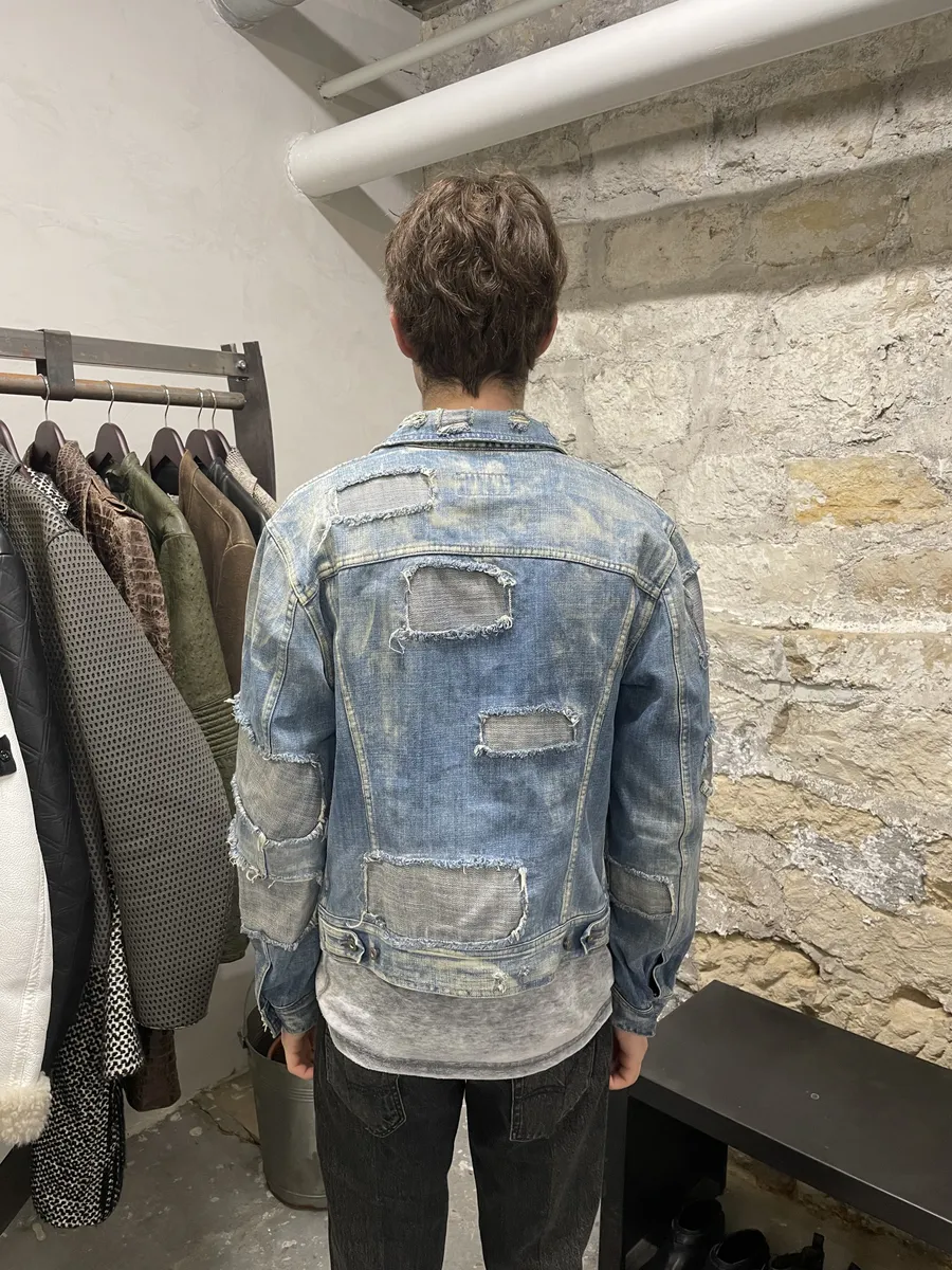 AW2004 Dolce & Gabbana Blue Denim Patchwork Distressed Jacket - Image 3