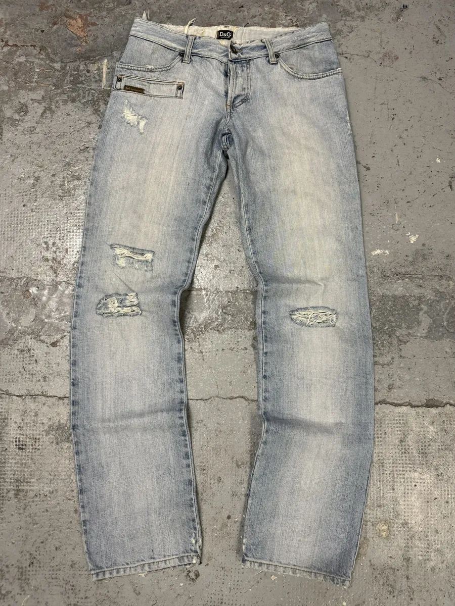 AW2004 Dolce & Gabbana Blue Faded Distressed Denim Jeans