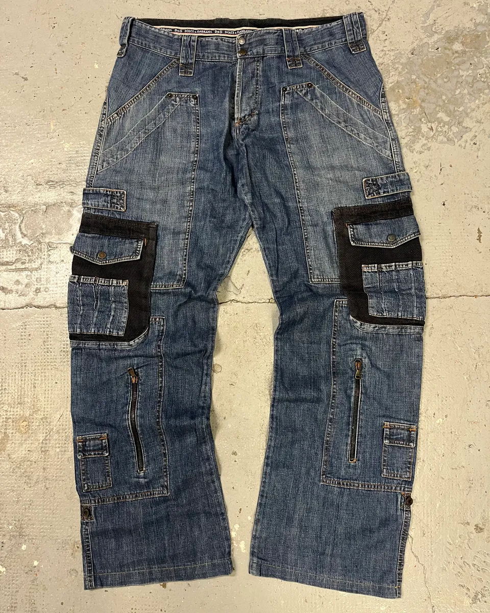 AW2004 Dolce & Gabbana Blue Hybrid Cargo Denim Jeans