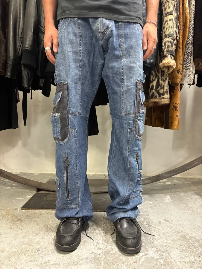 AW2004 Dolce & Gabbana Blue Hybrid Cargo Denim Jeans - Image 3