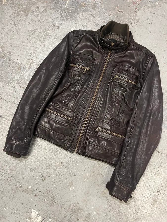 AW2004 Dolce & Gabbana Brown Alpha Leather Jacket - Image 4