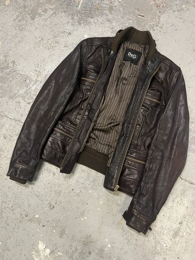 AW2004 Dolce & Gabbana Brown Alpha Leather Jacket - Image 5
