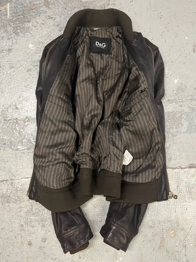 AW2004 Dolce & Gabbana Brown Alpha Leather Jacket - Image 6