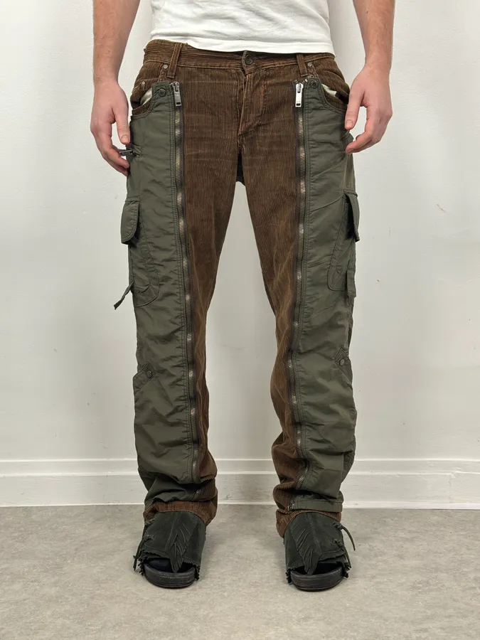 AW2004 Dolce & Gabbana Brown Corduroy & Green Nylon Aviator Cargo Pants - Image 4