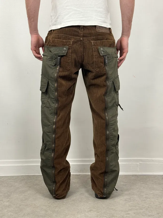 AW2004 Dolce & Gabbana Brown Corduroy & Green Nylon Aviator Cargo Pants - Image 5