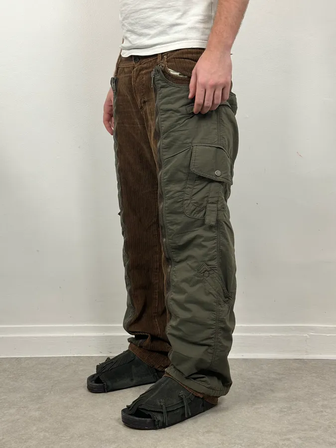 AW2004 Dolce & Gabbana Brown Corduroy & Green Nylon Aviator Cargo Pants - Image 6