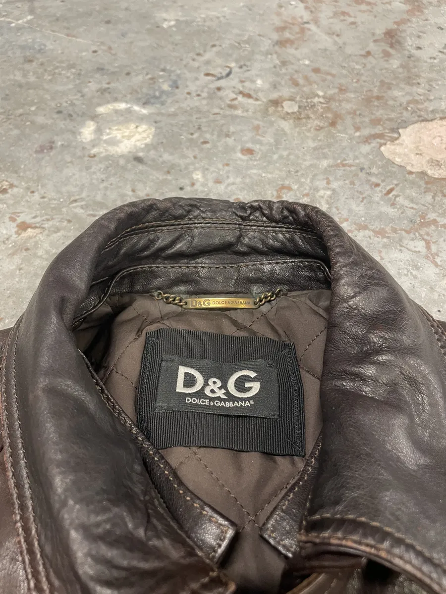 AW2004 Dolce & Gabbana Brown Leather Aviator Jacket - Image 8