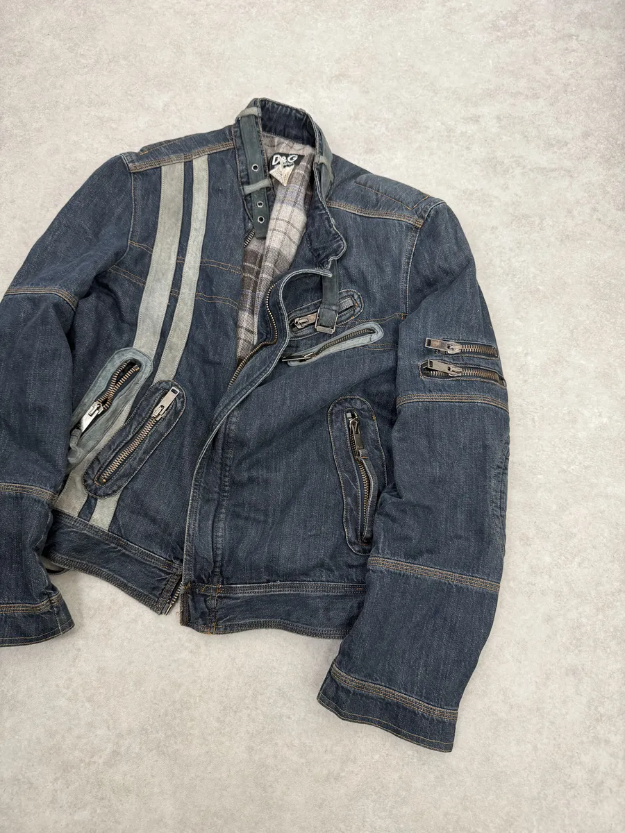 AW2004 Dolce & Gabbana Cafe Racer Biker Denim Jacket - Image 6