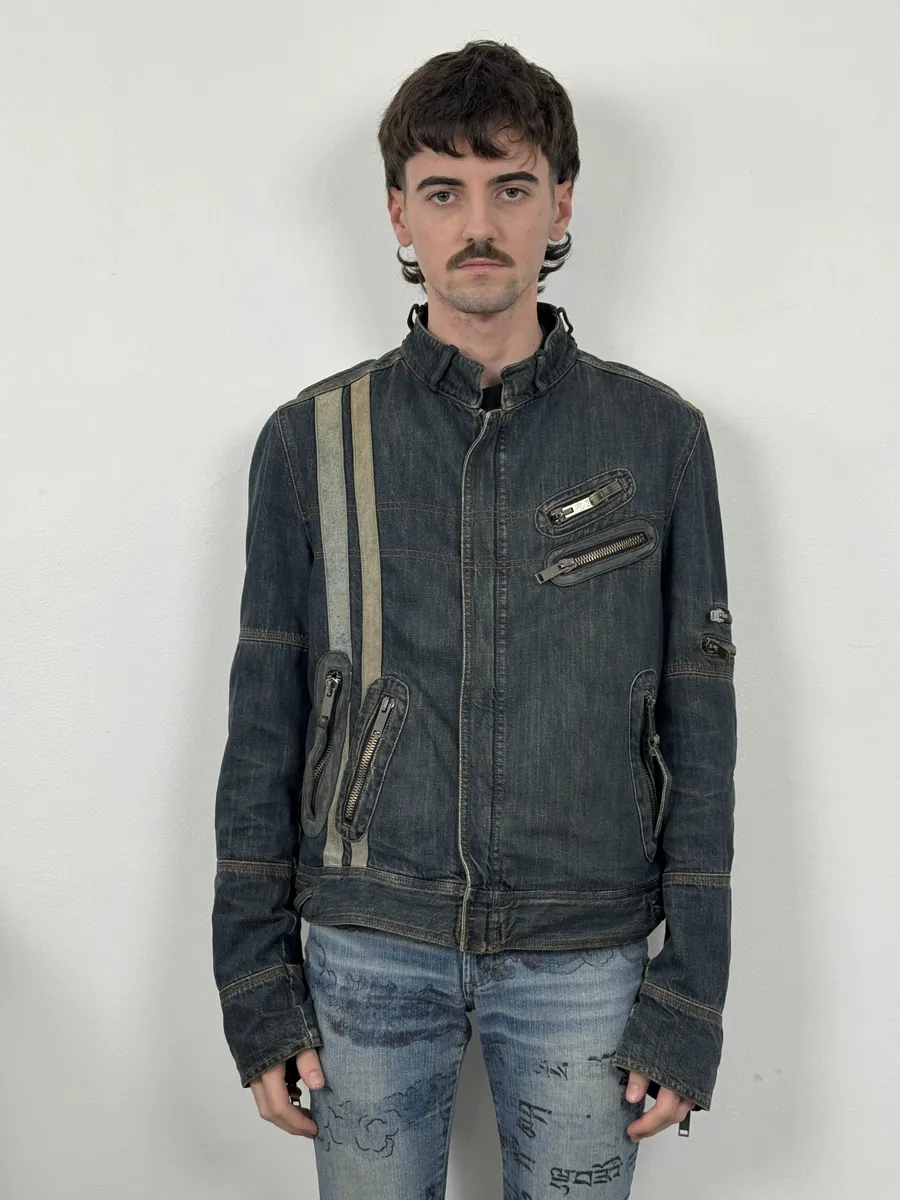 AW2004 Dolce & Gabbana Cafe Racer Biker Denim Jacket - Image 2