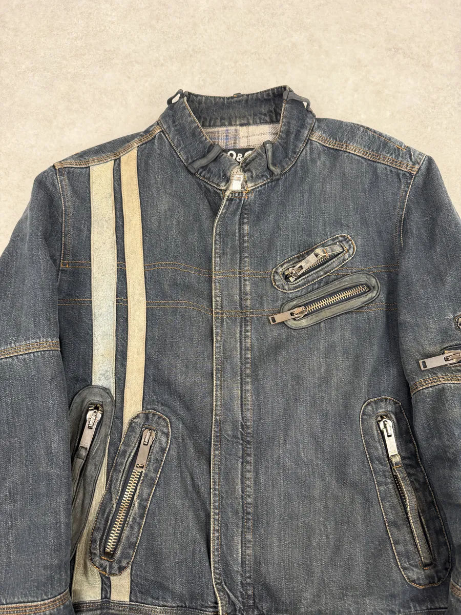 AW2004 Dolce & Gabbana Cafe Racer Biker Denim Jacket - Image 9