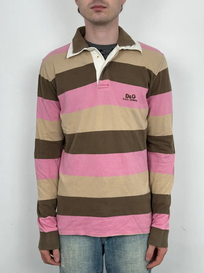 AW2004 Dolce & Gabbana Classy Double Collar Striped Polo - Image 2