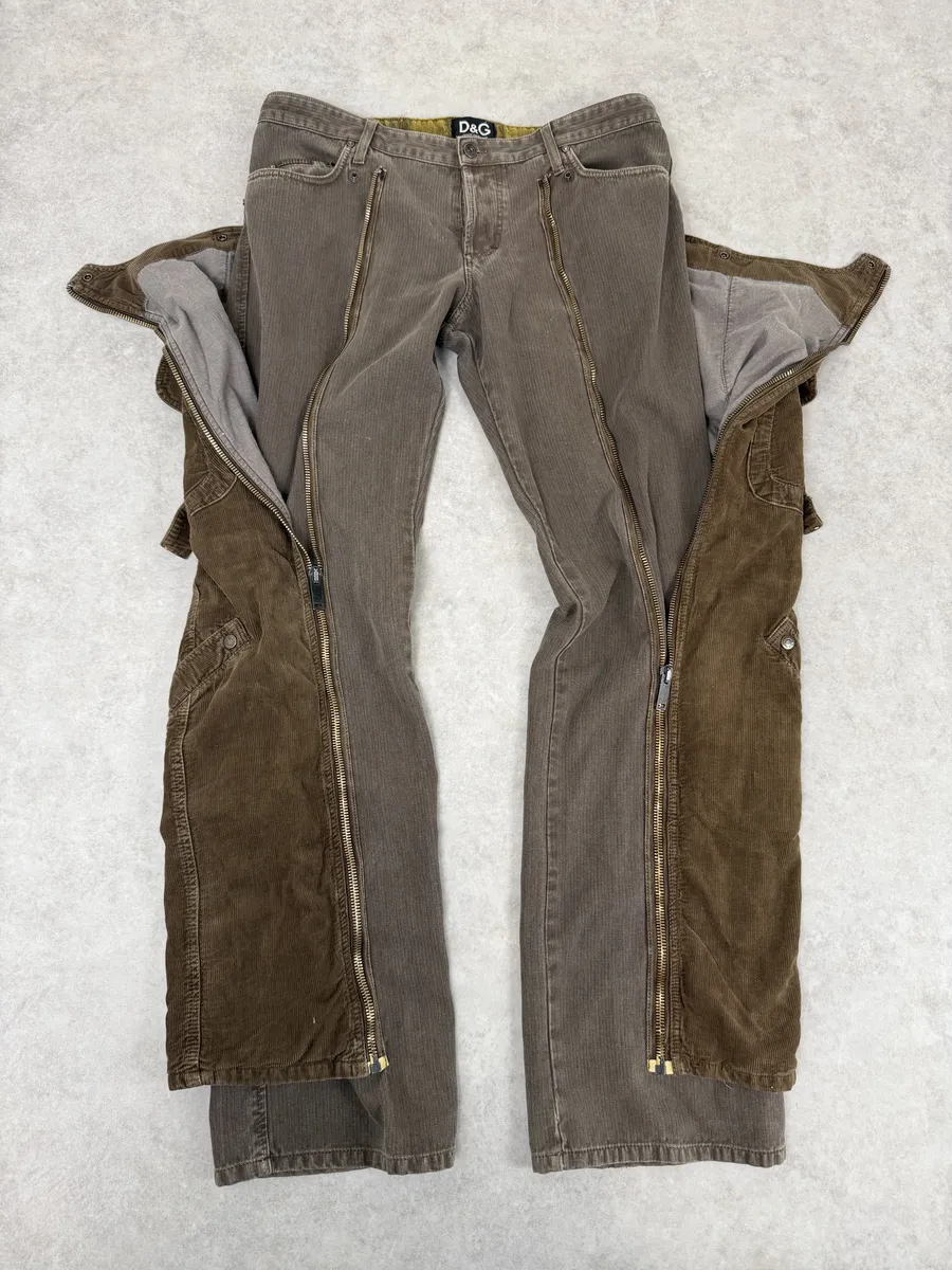 AW2004 Dolce & Gabbana Detachable Velvet Aviator Cargo Brown Pants