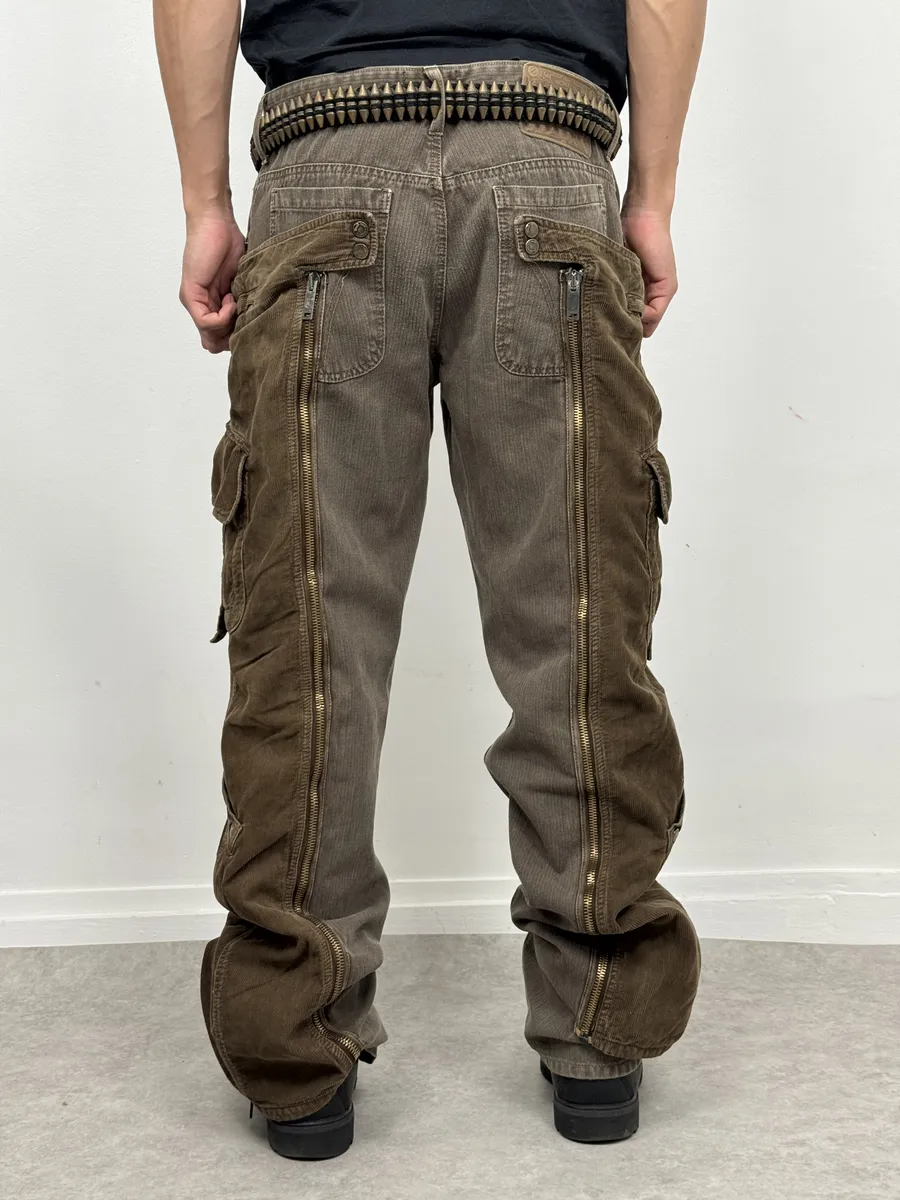 AW2004 Dolce & Gabbana Detachable Velvet Aviator Cargo Brown Pants - Image 4