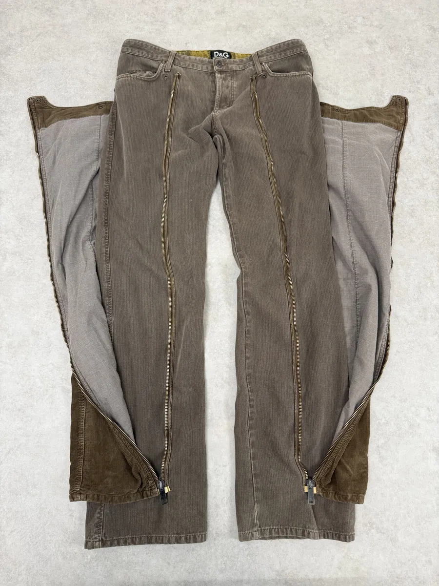 AW2004 Dolce & Gabbana Detachable Velvet Aviator Cargo Brown Pants - Image 6