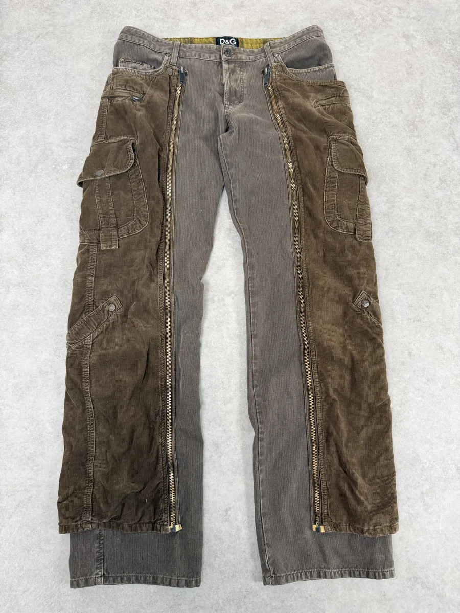 AW2004 Dolce & Gabbana Detachable Velvet Aviator Cargo Brown Pants - Image 7