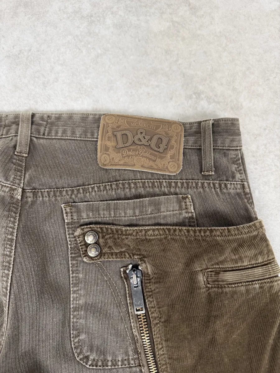 AW2004 Dolce & Gabbana Detachable Velvet Aviator Cargo Brown Pants - Image 9